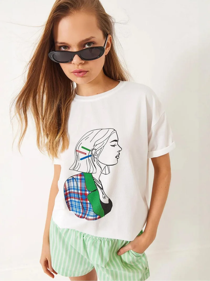 بيانكو لوتشي تيشيرت بياقة مستديرة مطبوع بقصة مريحة من لوتشي