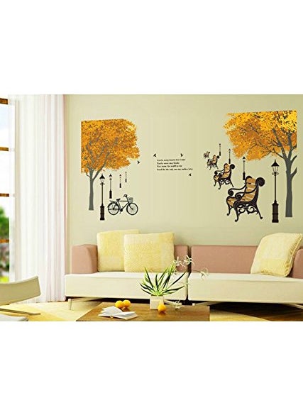 Decals Design Decals Design 'Trees in Autumn Antique Lamps Benches Bicycle and Love Quote' Wall Sticker (PVC Vinyl, 90 cm x 60 cm, Multicolour)  - Image 4