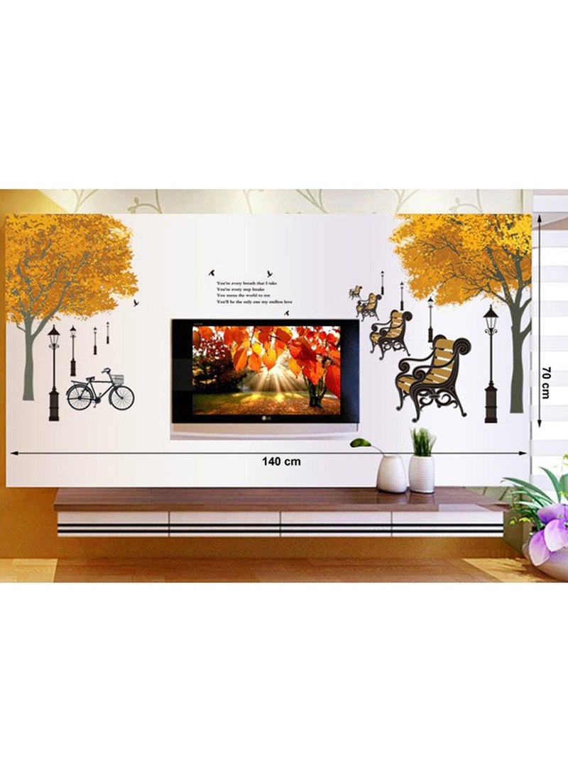 Decals Design Decals Design 'Trees in Autumn Antique Lamps Benches Bicycle and Love Quote' Wall Sticker (PVC Vinyl, 90 cm x 60 cm, Multicolour)  - Image 3