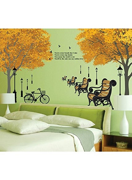 Decals Design Decals Design 'Trees in Autumn Antique Lamps Benches Bicycle and Love Quote' Wall Sticker (PVC Vinyl, 90 cm x 60 cm, Multicolour)  - Image 2