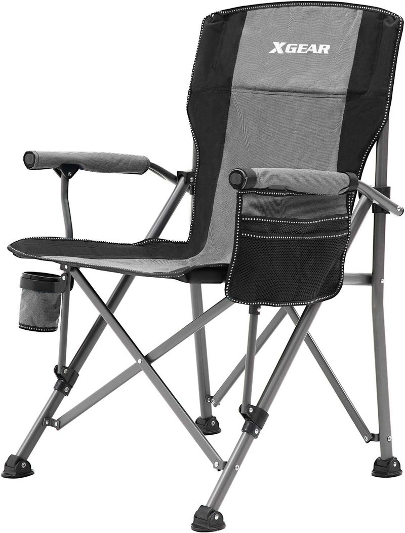 XGEAR Toby's Camping Chair Hard Arm High Back Lawn Chair Heavy Duty with Cup Holder, for Camp, Fishing, Hiking, Outdoor, Carry Bag Included (Cool Gray) - Image 1
