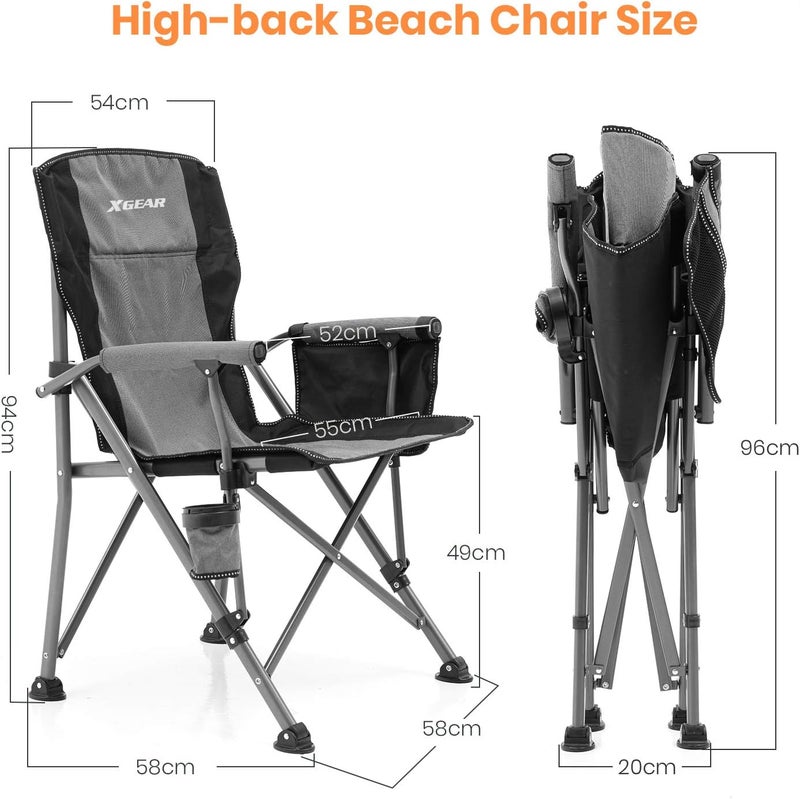 XGEAR Toby's Camping Chair Hard Arm High Back Lawn Chair Heavy Duty with Cup Holder, for Camp, Fishing, Hiking, Outdoor, Carry Bag Included (Cool Gray) - Image 3