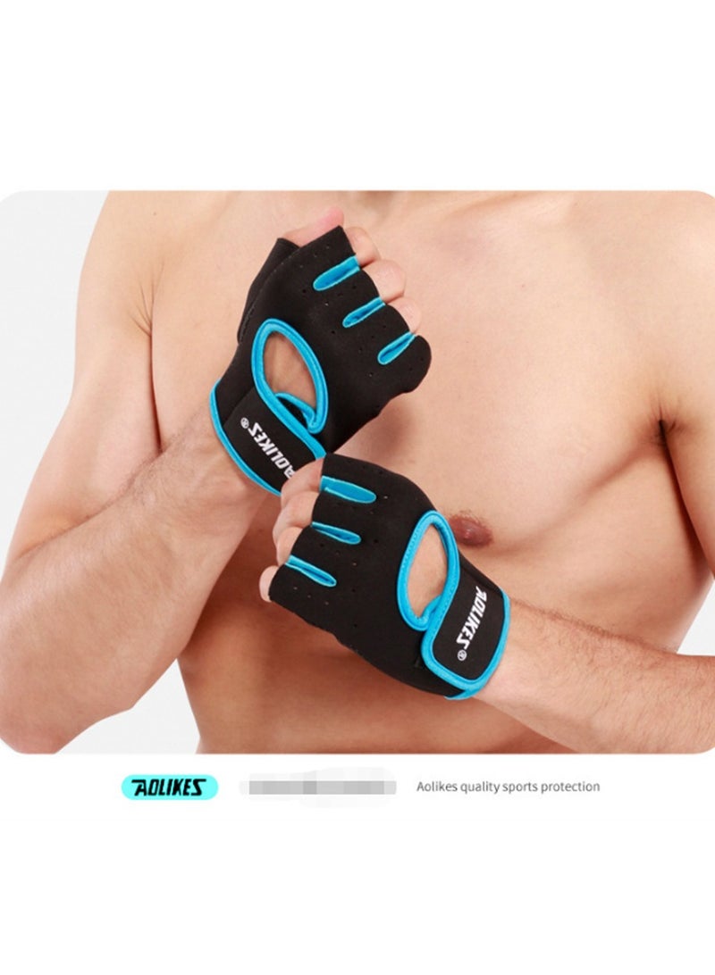 AOLIKES Pair Of Half Finger Weight Lifting Gloves Blue - Image 2
