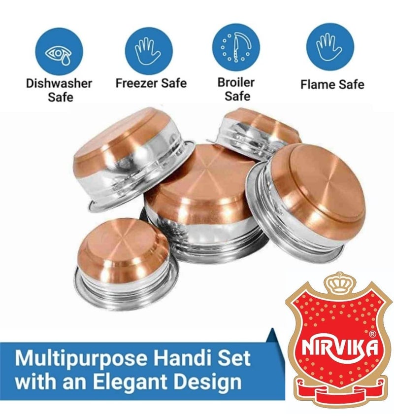 Nirvika Stainless Steel Handi Set of 5 Piece Serving Bowl Cookware Handi Size: 500 ML,750 ML, 1000 ML,1500 ML,2000 ML - Image 4