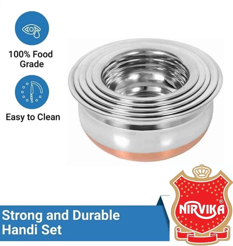 Nirvika Stainless Steel Handi Set of 5 Piece Serving Bowl Cookware Handi Size: 500 ML,750 ML, 1000 ML,1500 ML,2000 ML - Image 2