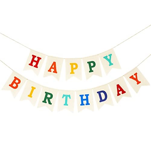 CROWNOS Burlap Happy Birthday Banner Assembled Birthday Banner Sign Garland for Colorful Birthday Party Decorations - Image 1