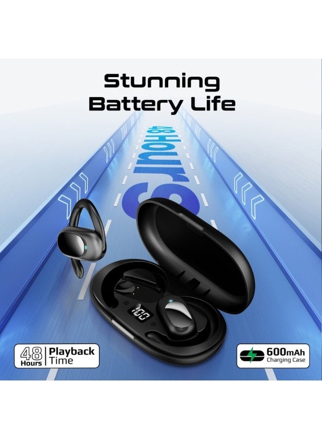 Promats Promate SportFit™ Open Ear True Wireless Earbuds with IntelliTouch – Bluetooth 5.0 Bone‑Conduction Design, Ambient Hearing Open‑Ear Style, Built‑in Mic, Lightweight & Sweat‑Proof IPX5, Stable Fit, Up to 8 Hours Playback – Black  - Image 3