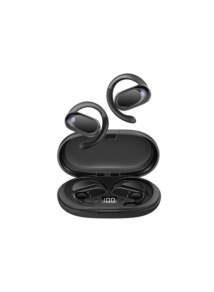 Promats Promate SportFit™ Open Ear True Wireless Earbuds with IntelliTouch – Bluetooth 5.0 Bone‑Conduction Design, Ambient Hearing Open‑Ear Style, Built‑in Mic, Lightweight & Sweat‑Proof IPX5, Stable Fit, Up to 8 Hours Playback – Black  - Image 1