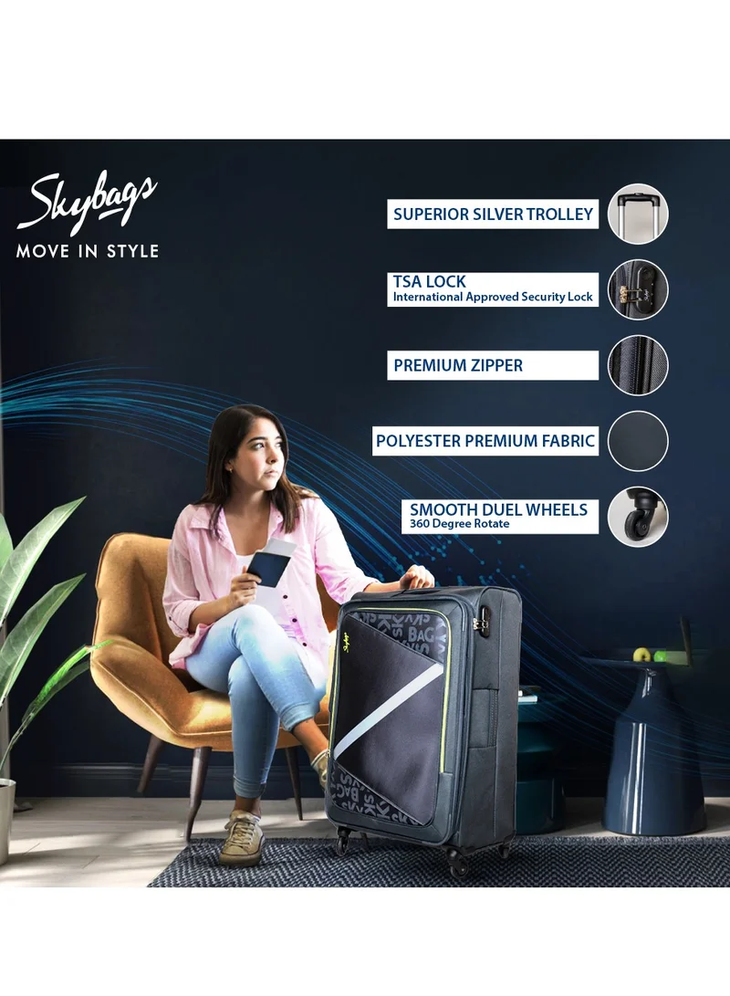 Skybags Spotlight Checked Luggage | Soft Sided 4W Str (E) | 360° 4 Wheels Polyester Spinner Trolley- Large 28 Inch| Grey