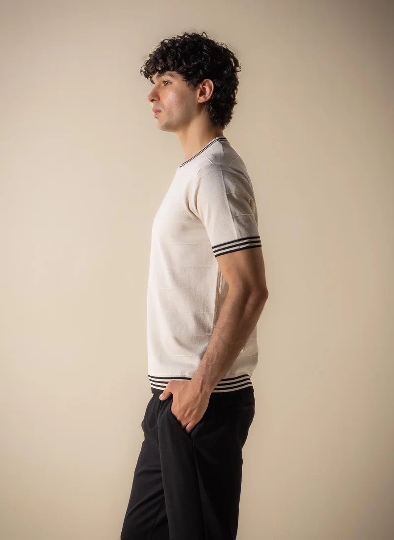 Shapes Beige CONTRAST RIB KNIT SLIM T-SHIRT for Men | Best Price UAE