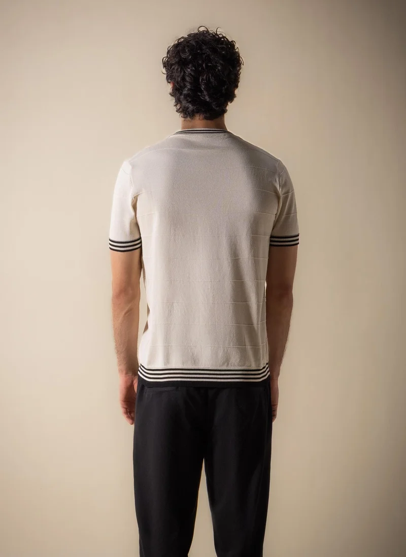 Shapes Beige CONTRAST RIB KNIT SLIM T-SHIRT for Men | Best Price UAE