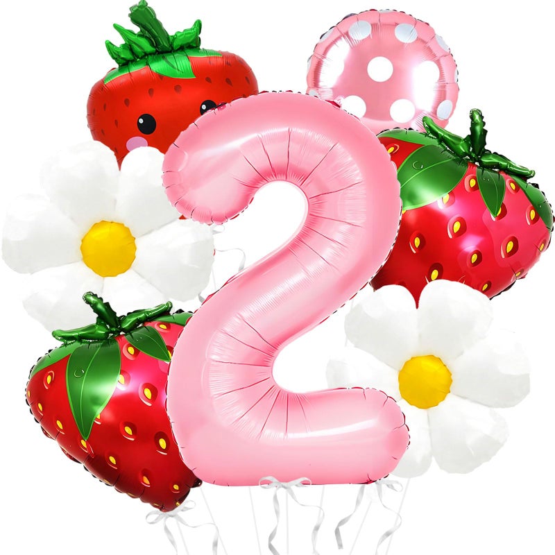 Corabsar Strawberry Balloons Berry 2st birthday Decor 40 Inch Mylar Pink Number 2 Balloons Strawberry Balloon for Strawberry Birthday Decorations Strawberry Party Decorations - Image 3