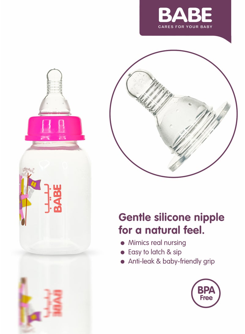 BABE - Baby Feeding Bottle, 4oz / 125ml, Medium Flow, 3+ Months, BPA Free, Pink, Made in Thailand, Pack of 2 - Image 4