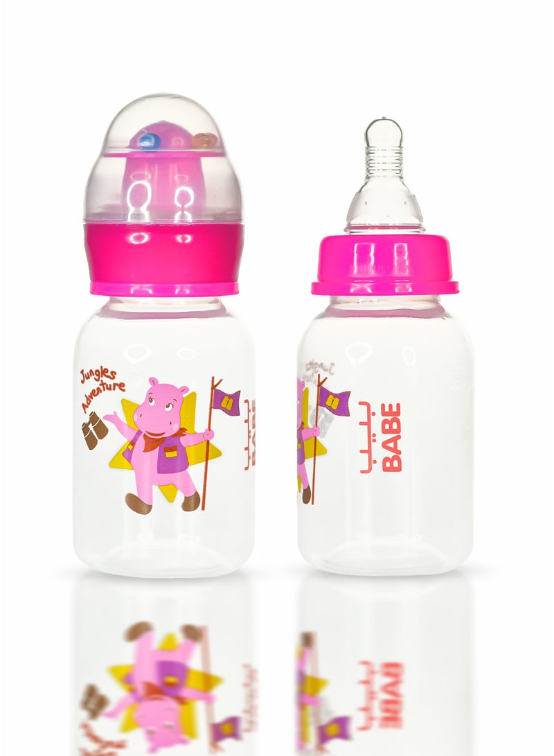 BABE - Baby Feeding Bottle, 4oz / 125ml, Medium Flow, 3+ Months, BPA Free, Pink, Made in Thailand, Pack of 2 - Image 1