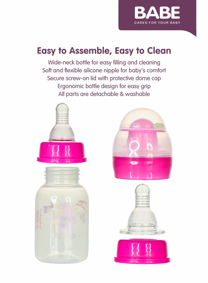 BABE - Baby Feeding Bottle, 4oz / 125ml, Medium Flow, 3+ Months, BPA Free, Pink, Made in Thailand, Pack of 2 - Image 3