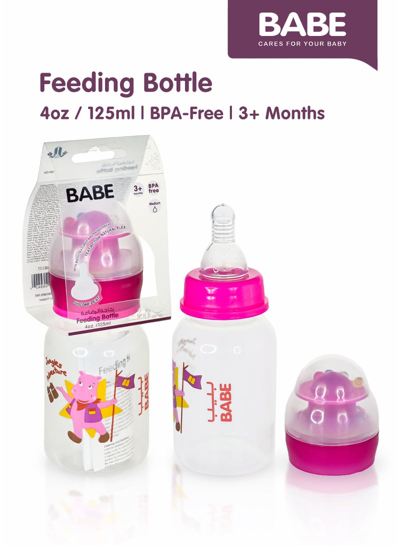 BABE - Baby Feeding Bottle, 4oz / 125ml, Medium Flow, 3+ Months, BPA Free, Pink, Made in Thailand, Pack of 2 - Image 2