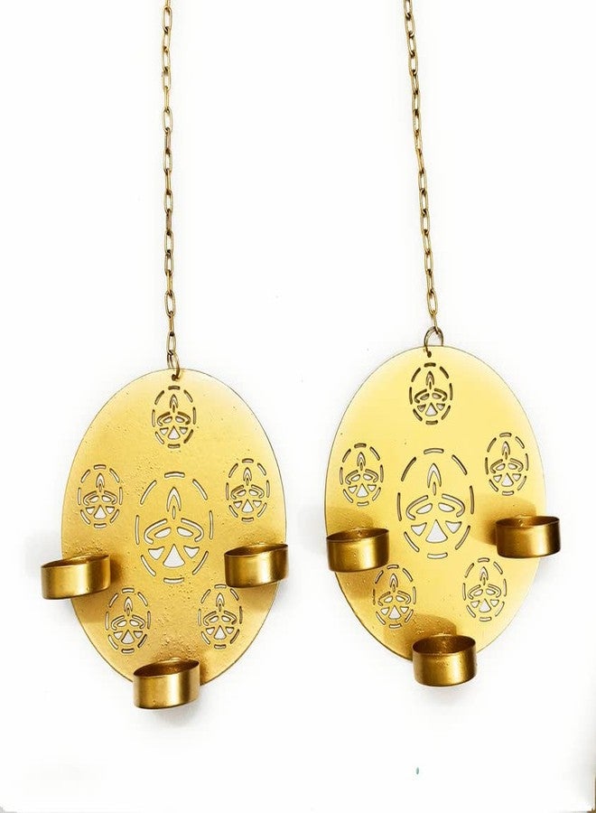 ATRANGEE Bystreet artisans Decorative Metal Hanging Laser Diya Deepak Cut Shadow Forming Wall Hanging Tealight Candle Holders Set of 2 - Image 1