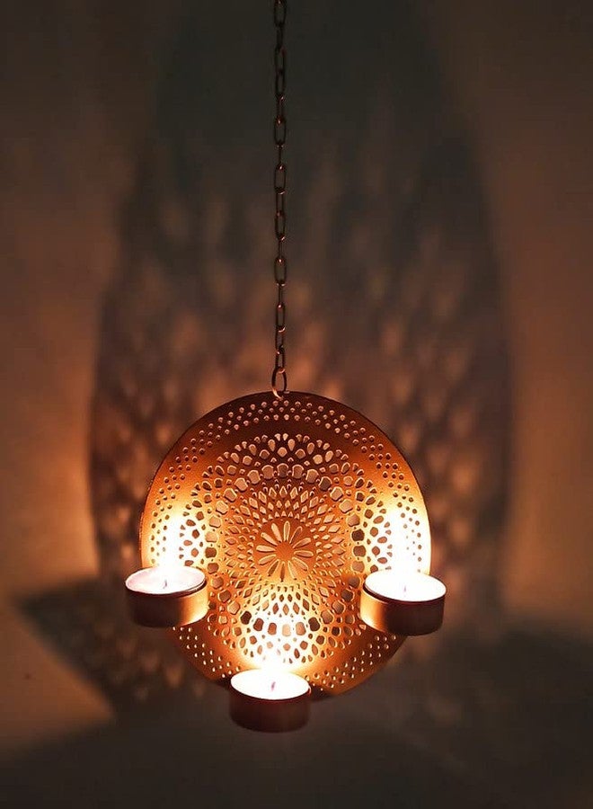 ATRANGEE Bystreet artisans Decorative Metal Hanging Laser Diya Deepak Cut Shadow Forming Wall Hanging Tealight Candle Holders Set of 2 - Image 5