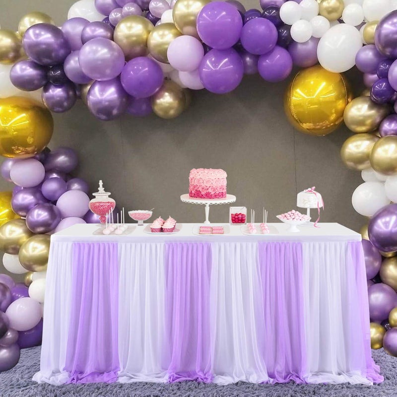 Suppromo تنورة طاولة بنفسجية 6 أقدام مع كشكش لافندر لتزيين الطاولات لحفلات استحمام الأطفال وحفلات أعياد الميلاد وزفاف وزينة طاولات الحلوى والبوفيه - Image 3
