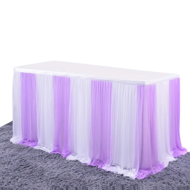 Suppromo تنورة طاولة بنفسجية 6 أقدام مع كشكش لافندر لتزيين الطاولات لحفلات استحمام الأطفال وحفلات أعياد الميلاد وزفاف وزينة طاولات الحلوى والبوفيه - Image 4