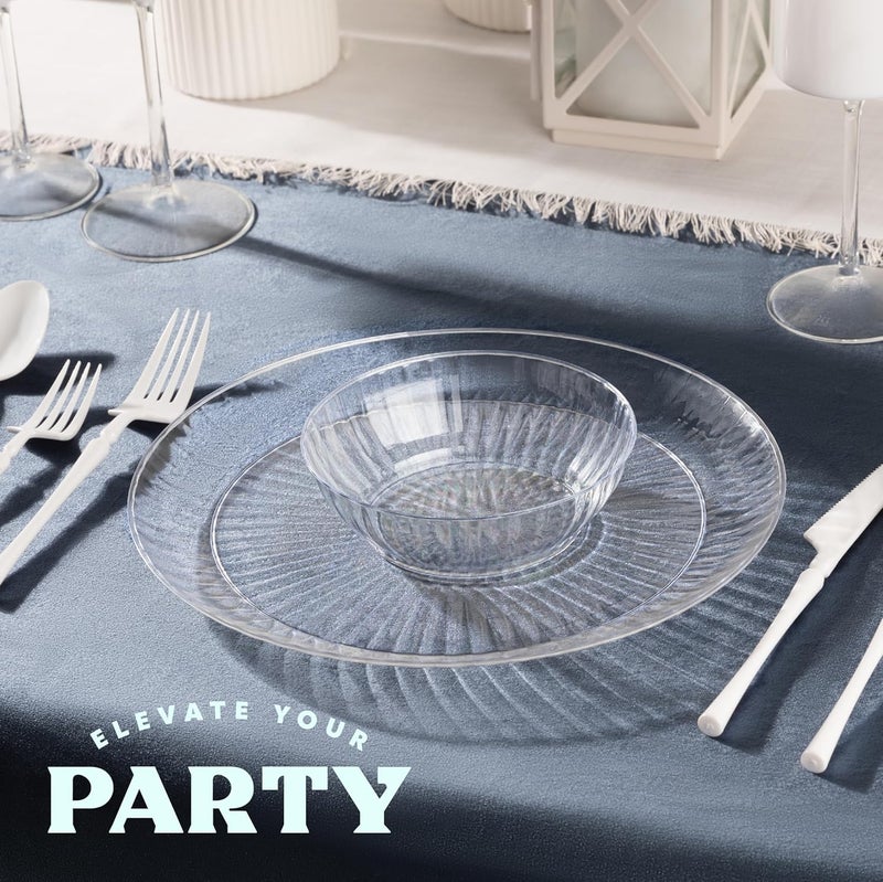 PLASTICPRO 30 Pack Crystal Like Clear Disposable Plastic Plates Dinner Dishes 10 ounce Bowls for Special Occasions Parties - Image 3
