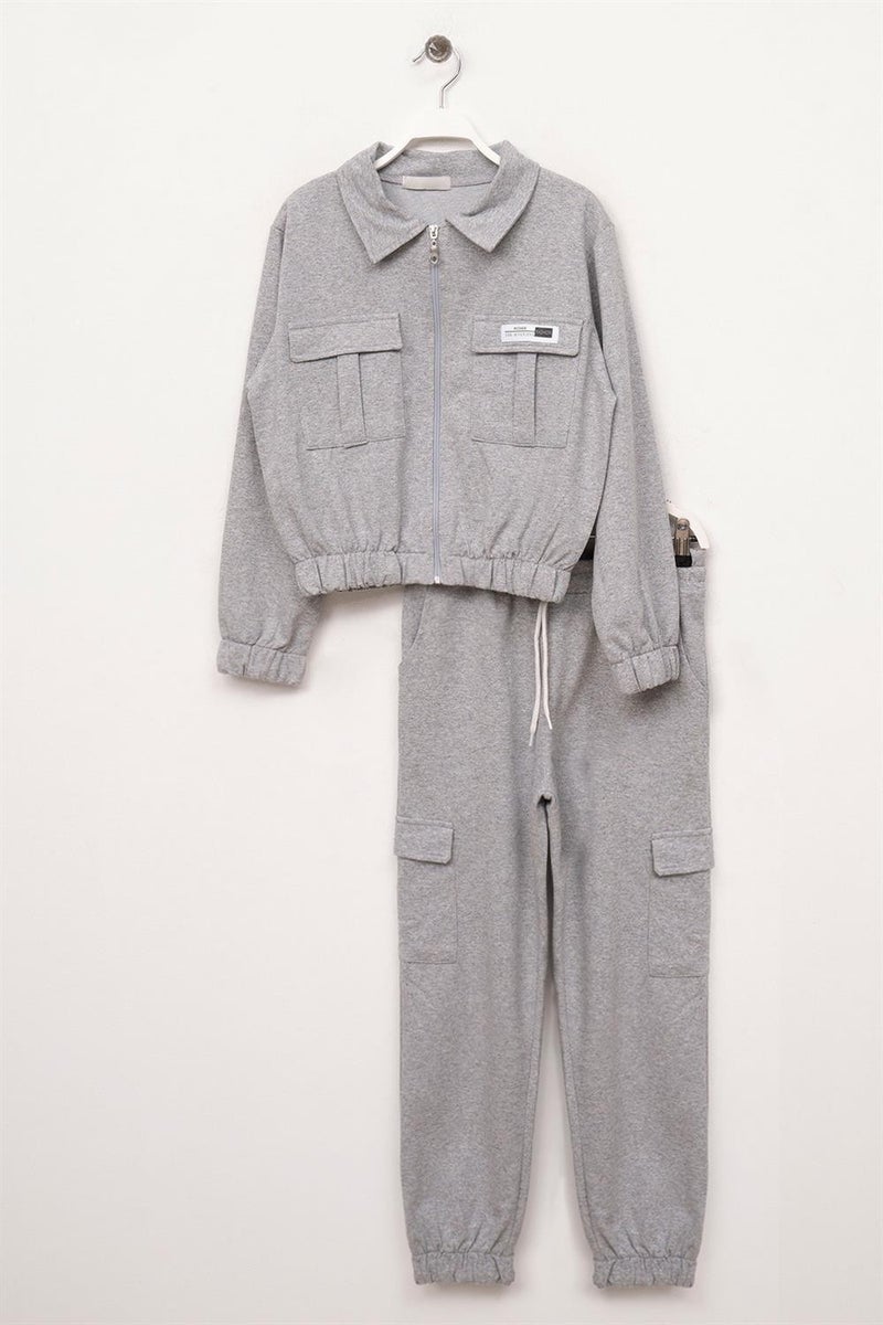 Zepkids Girls Gray Zippered Pocket Two Piece Set  - Image 1