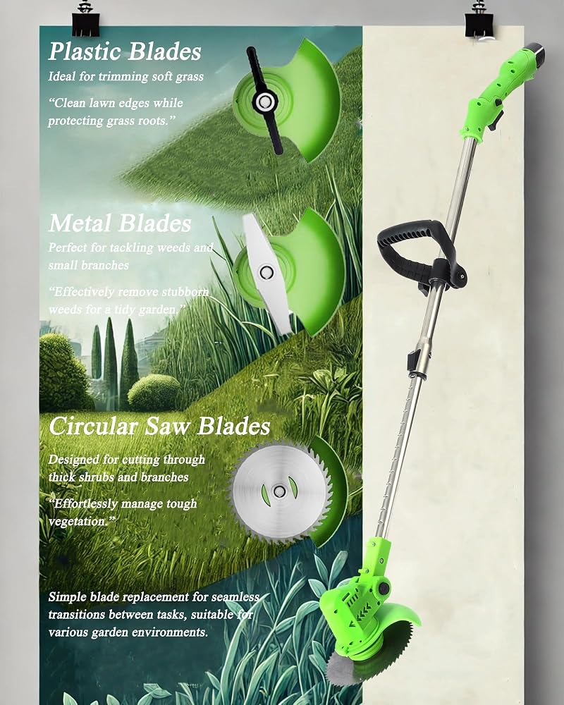 ALLESM Cordless String Trimmer Kit,Edger Lawn Trimmer, Weed Trimmer Tool,with 2 Li-Ion Battery Powered,3 Types Cutting Blade,for Lawn Care and Garden Yard Work Ideal for Extensive Green Space Maintenance - Image 4