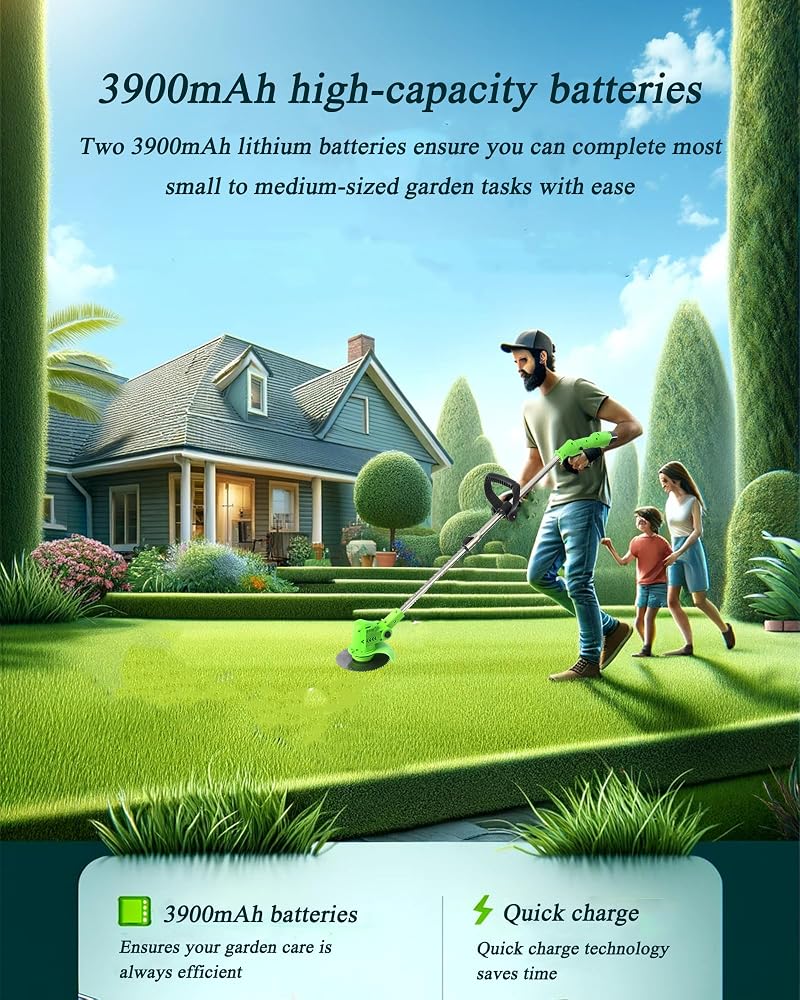 ALLESM Cordless String Trimmer Kit,Edger Lawn Trimmer, Weed Trimmer Tool,with 2 Li-Ion Battery Powered,3 Types Cutting Blade,for Lawn Care and Garden Yard Work Ideal for Extensive Green Space Maintenance - Image 3
