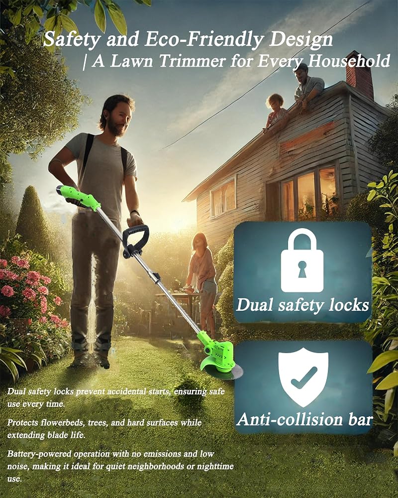 ALLESM Cordless String Trimmer Kit,Edger Lawn Trimmer, Weed Trimmer Tool,with 2 Li-Ion Battery Powered,3 Types Cutting Blade,for Lawn Care and Garden Yard Work Ideal for Extensive Green Space Maintenance - Image 5