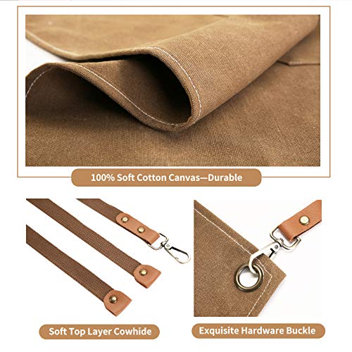ZOMAO Chef Apron, Cotton Canvas Cross Back Apron with Pockets for Women and Men,Adjustable Strap and Large Pockets Apron,Kitchen Cooking Baking Bib Apron - Image 4