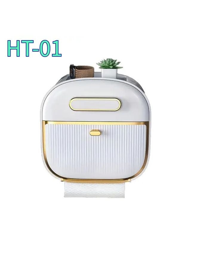 White Wall Mounted Tissue Holder Space Saving Bathroom Kitchen Office Organizer - Image 5