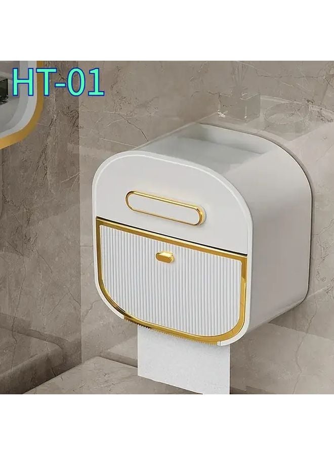 White Wall Mounted Tissue Holder Space Saving Bathroom Kitchen Office Organizer - Image 1