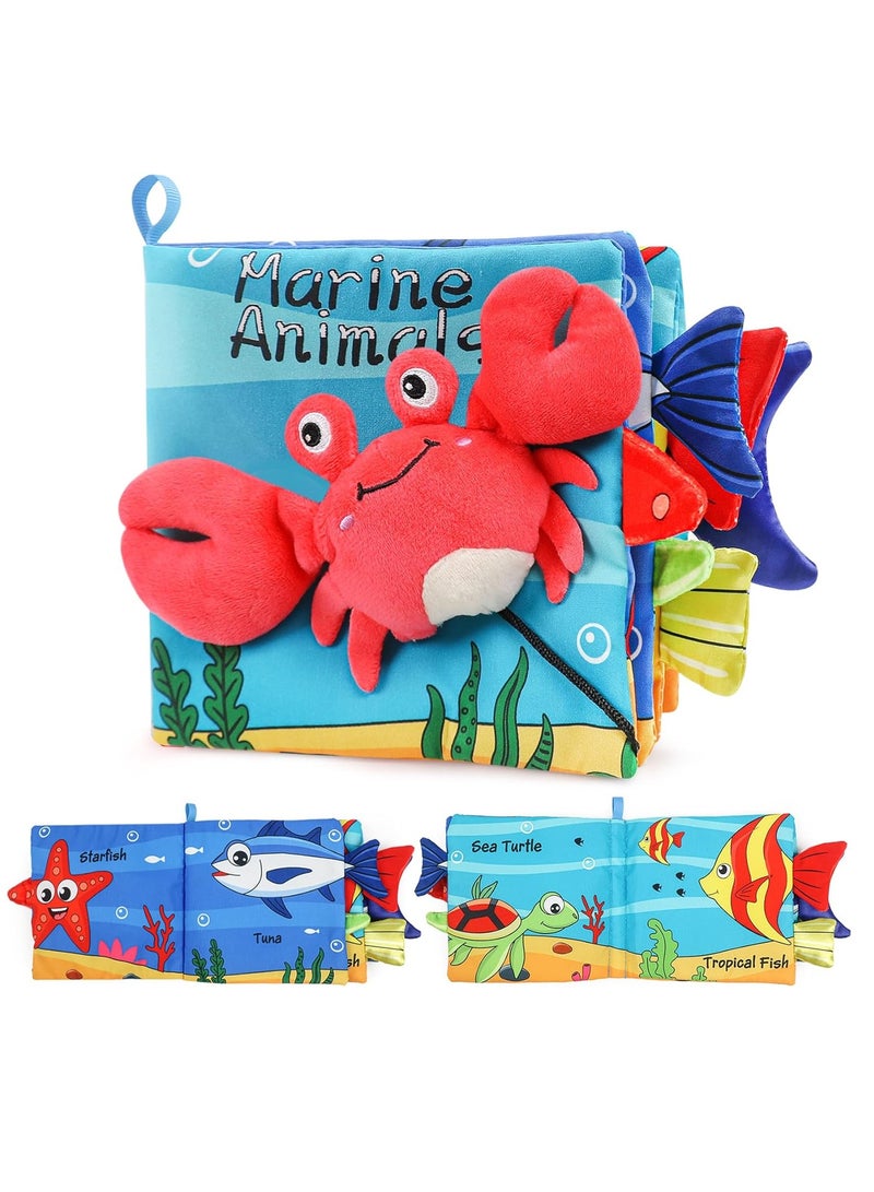 Soft Baby Books Toys,3D Touch Feel High Contrast Cloth Book Sensory Baby Toys 0-18 Months,Tummy Time Toys car seat toys stroller toys sensory books toddler,Baby Boy Girl Gifts (Crab)  - Image 1