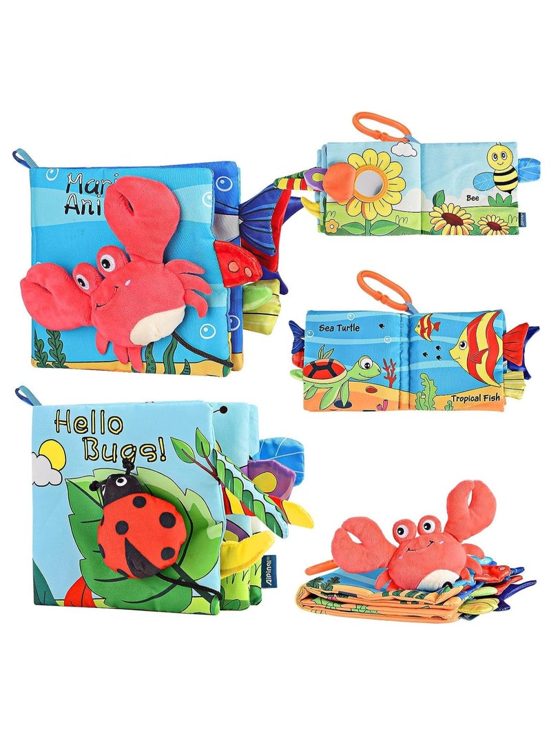 Soft Baby Books Toys,3D Touch Feel High Contrast Cloth Book Sensory Baby Toys 0-18 Months,Tummy Time Toys car seat toys stroller toys sensory books toddler,Baby Boy Girl Gifts (Crab)  - Image 2
