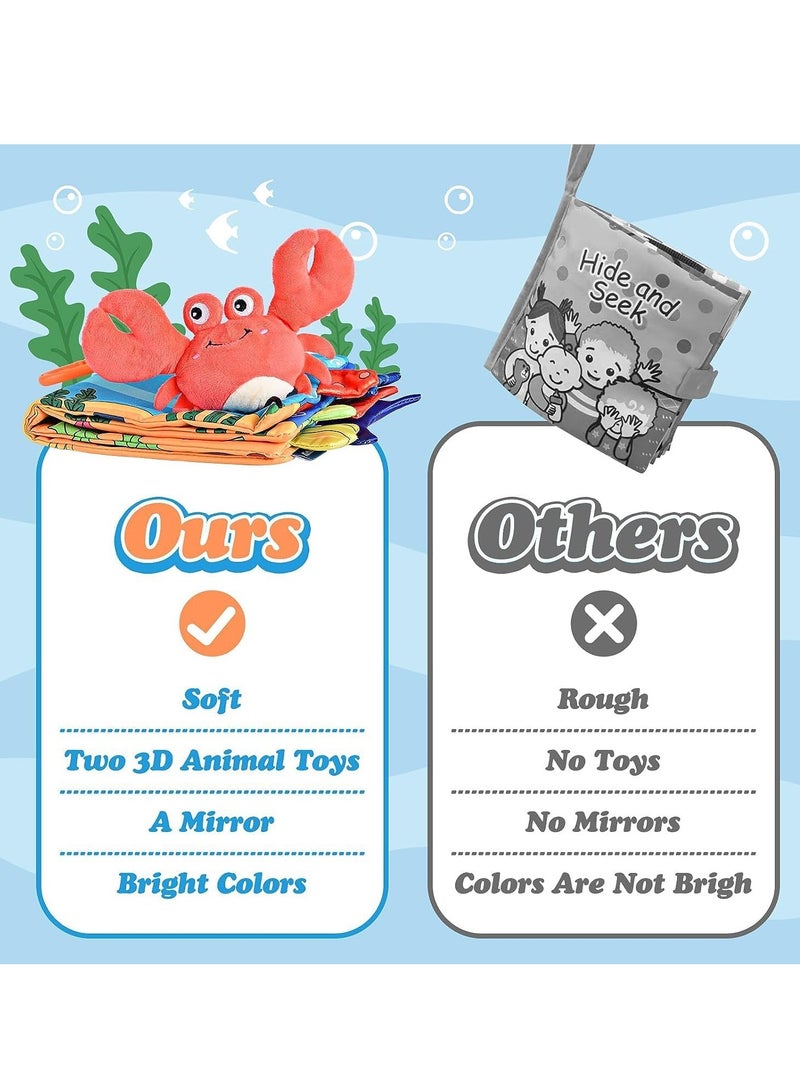 Soft Baby Books Toys,3D Touch Feel High Contrast Cloth Book Sensory Baby Toys 0-18 Months,Tummy Time Toys car seat toys stroller toys sensory books toddler,Baby Boy Girl Gifts (Crab)  - Image 3