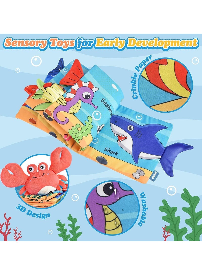 Soft Baby Books Toys,3D Touch Feel High Contrast Cloth Book Sensory Baby Toys 0-18 Months,Tummy Time Toys car seat toys stroller toys sensory books toddler,Baby Boy Girl Gifts (Crab)  - Image 4