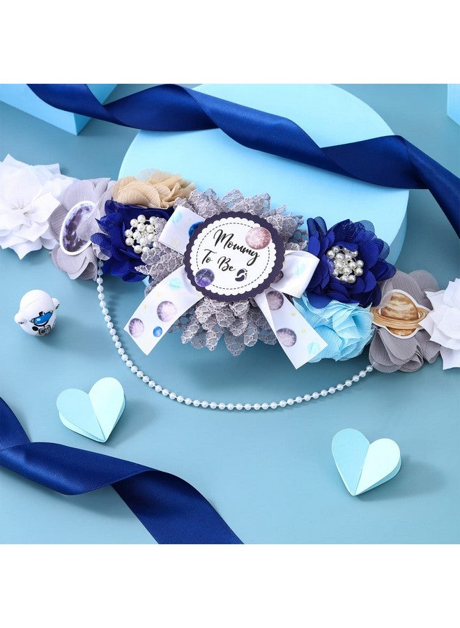 Fangleland Space Baby Shower Sash - Mom to Be Maternity Flower Belly Belt with Dad to Be Corsage Pin Kit, Galaxy Star Baby Shower Decorations for Universe Gender Reveal Photo Props New Parents Keepsake - Image 2