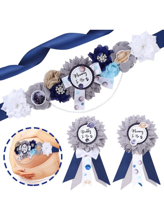 Fangleland Space Baby Shower Sash - Mom to Be Maternity Flower Belly Belt with Dad to Be Corsage Pin Kit, Galaxy Star Baby Shower Decorations for Universe Gender Reveal Photo Props New Parents Keepsake - Image 1