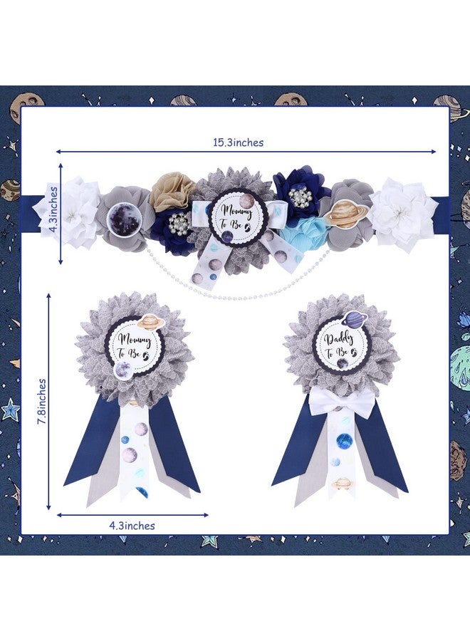 Fangleland Space Baby Shower Sash - Mom to Be Maternity Flower Belly Belt with Dad to Be Corsage Pin Kit, Galaxy Star Baby Shower Decorations for Universe Gender Reveal Photo Props New Parents Keepsake - Image 5
