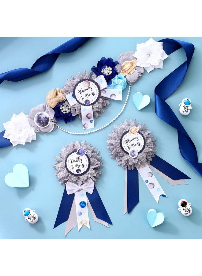 Fangleland Space Baby Shower Sash - Mom to Be Maternity Flower Belly Belt with Dad to Be Corsage Pin Kit, Galaxy Star Baby Shower Decorations for Universe Gender Reveal Photo Props New Parents Keepsake - Image 3