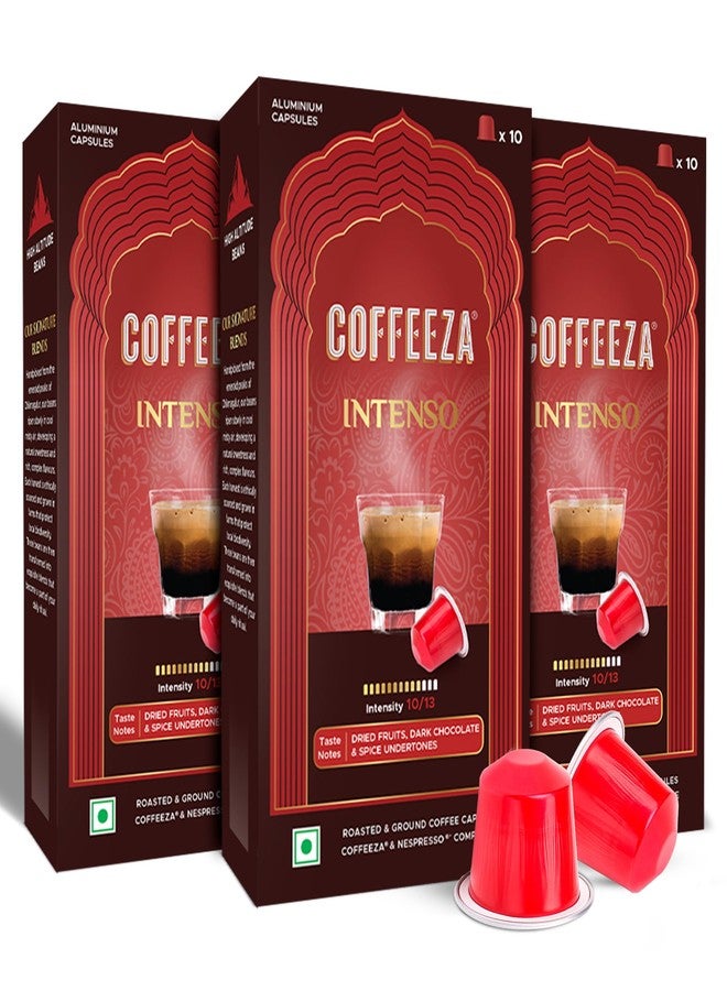 COFFEEZA Intenso Aluminium Coffee Capsules, Intensity - 10, Nespresso Compatible Coffee Pods, Box Of 3 (30 Capsules), Brew Cold/Hot - Image 1