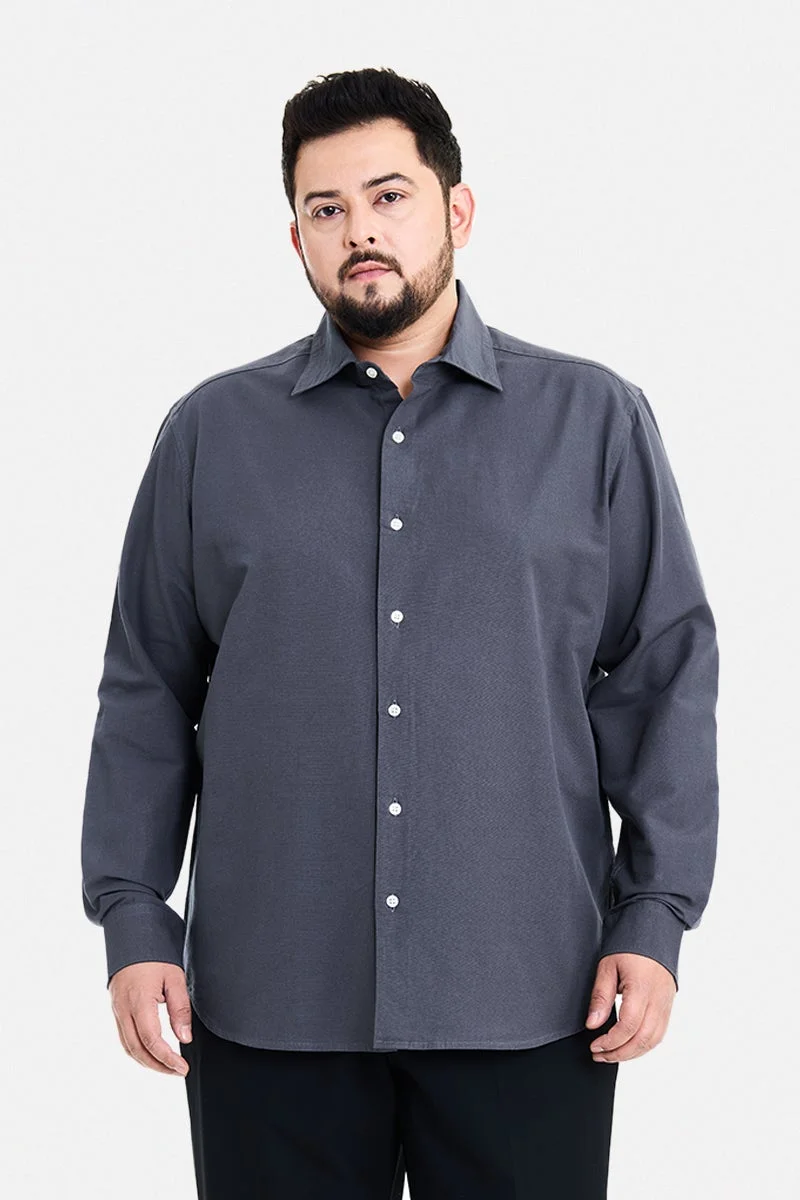 SNITCH Grey Solid Long Sleeve Regular Fit Casual Plus Size Shirt