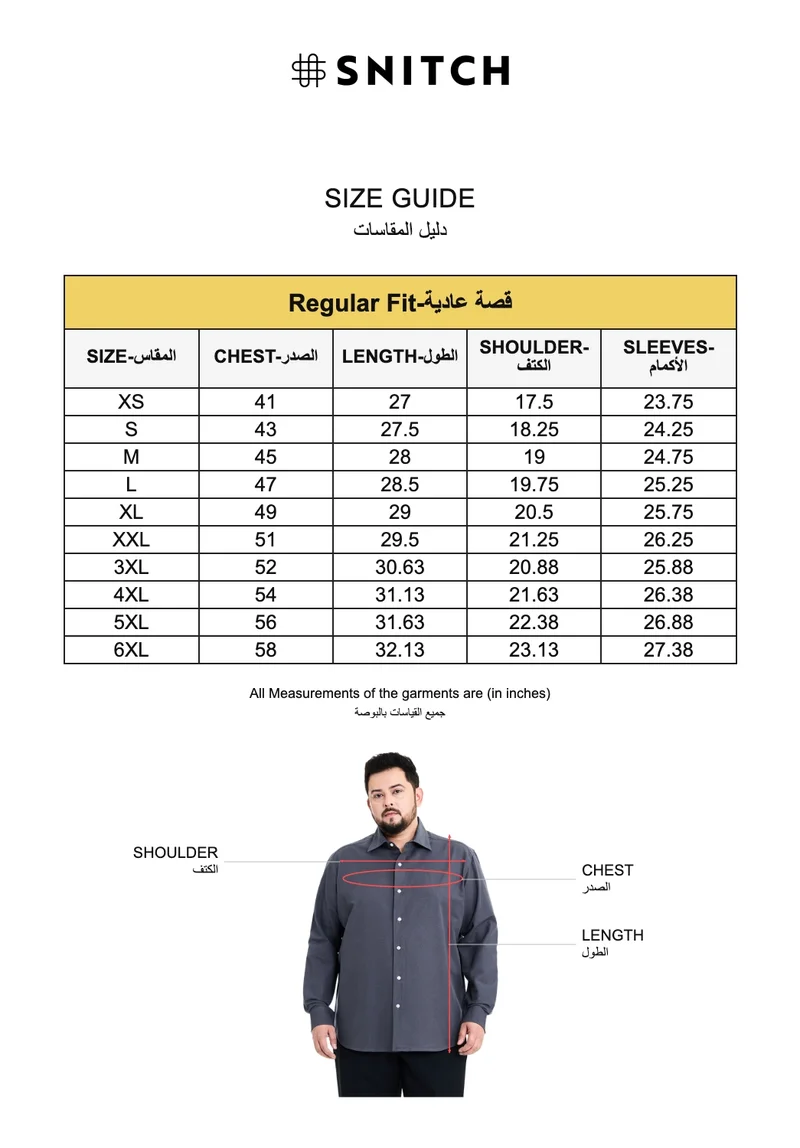 SNITCH Grey Grey Solid Long Sleeve Regular Fit Casual Plus Size Shirt for Men | Best Price UAE