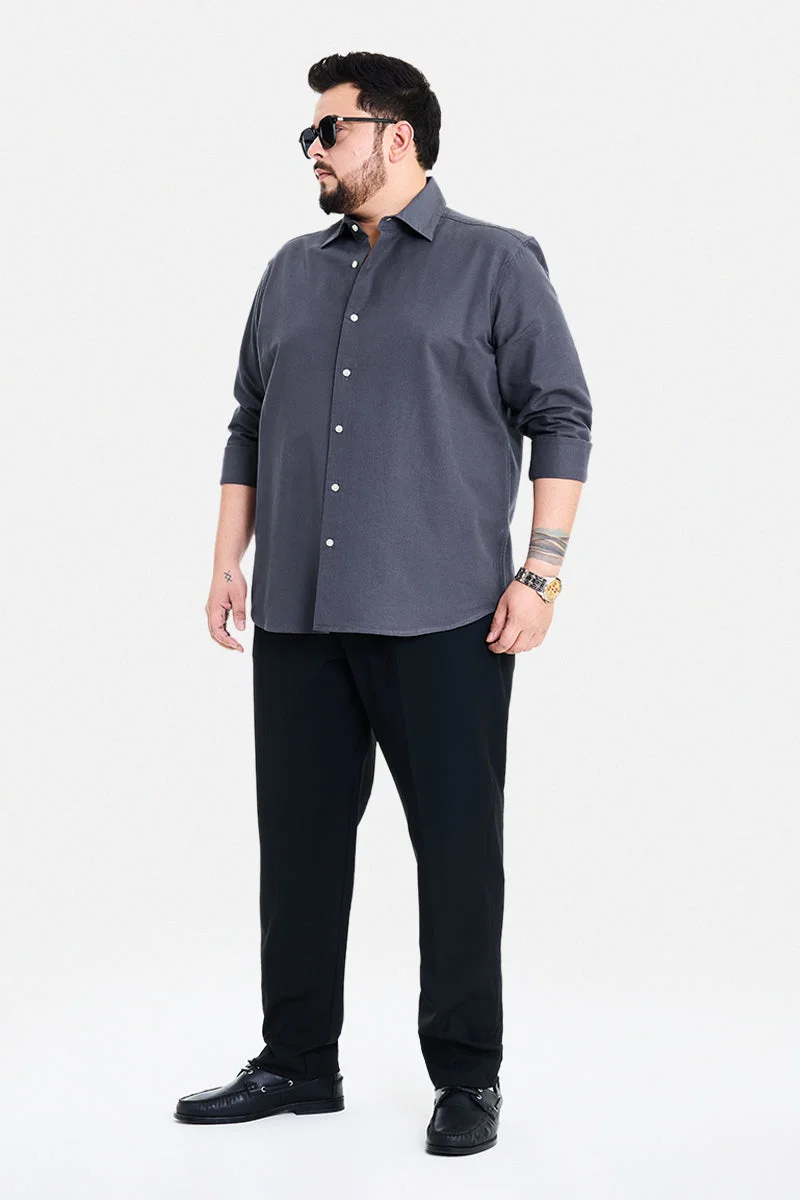 سنيتش Grey Solid Long Sleeve Regular Fit Casual Plus Size Shirt