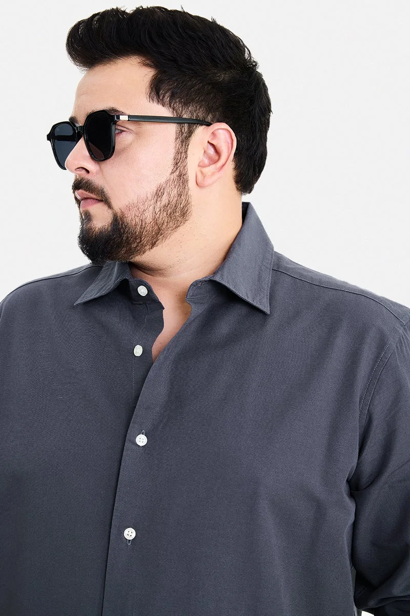 SNITCH Grey Grey Solid Long Sleeve Regular Fit Casual Plus Size Shirt for Men | Best Price UAE