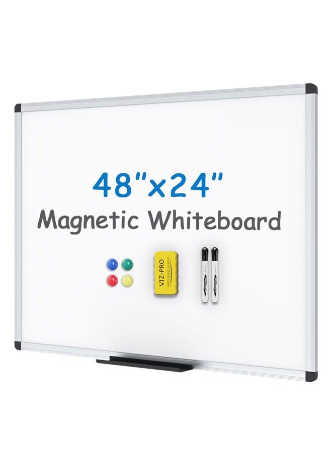 VIZ-PRO Magnetic Whiteboard/Dry Erase Wall Board, 48 X 24 Inches, Includes 1 Eraser, 2 Markers, 4 Magnets - Image 1