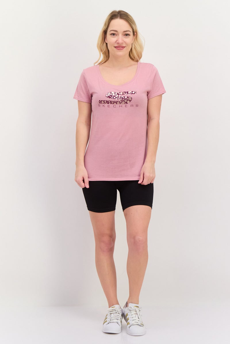SKECHERS تي شيرت تدريب قصير الأكمام للنساء، وردي - Image 3