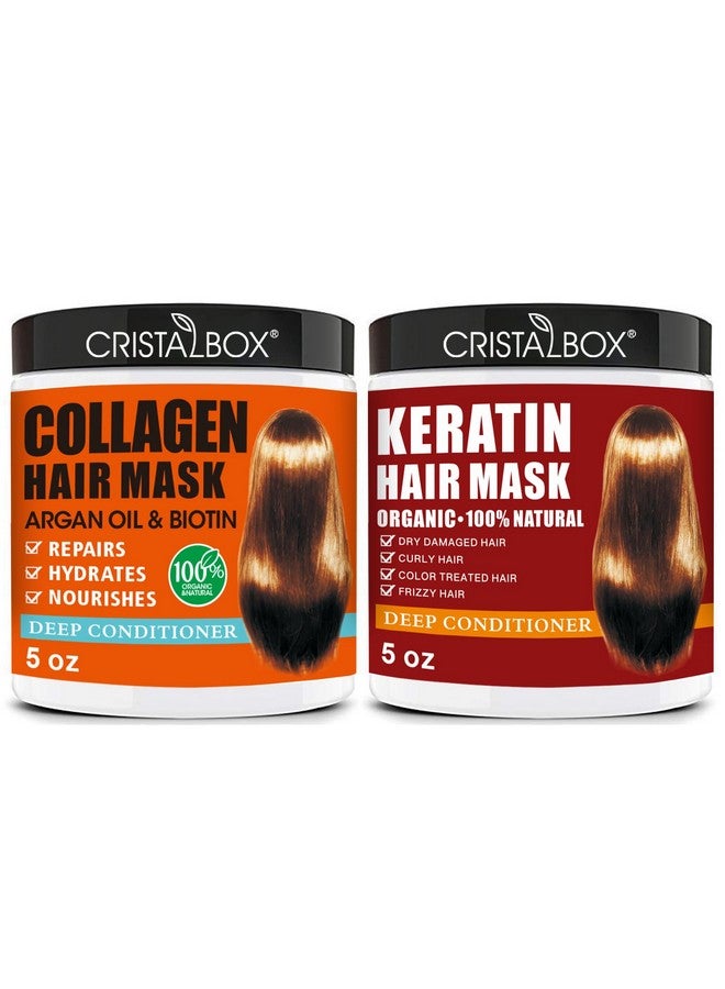 Cristalbox 2 Pack Collagen Hair Mask & Keratin Hair Mask,Keratin Hair Treatment,Hydrating Argan Oil Hair Repair Treatment Deep Conditioner Hair Mask for Dry Hair,Collagen with Biotin Hair Treatment Mask - Image 1