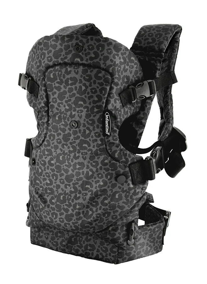 infantino Flip 4-In-1 Convertible Baby Carrier, Adjustable Ergonomic Seat, Shoulder Straps And Waist Belt - Black Leopard