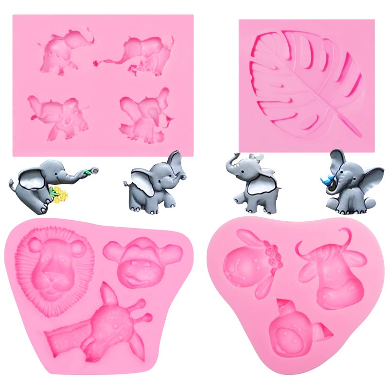 Elephant Chocolate Mold Animal Theme Lion Giraffe Silicone Molds for Baby Shower Birthday Party Cake Decoration Safari Animal Theme Cupcake Toppers Jelly Pudding